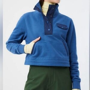 Outdoor Voices Blue Organic Cotton Terry Snap T Pullover Cropped Sweatshirt